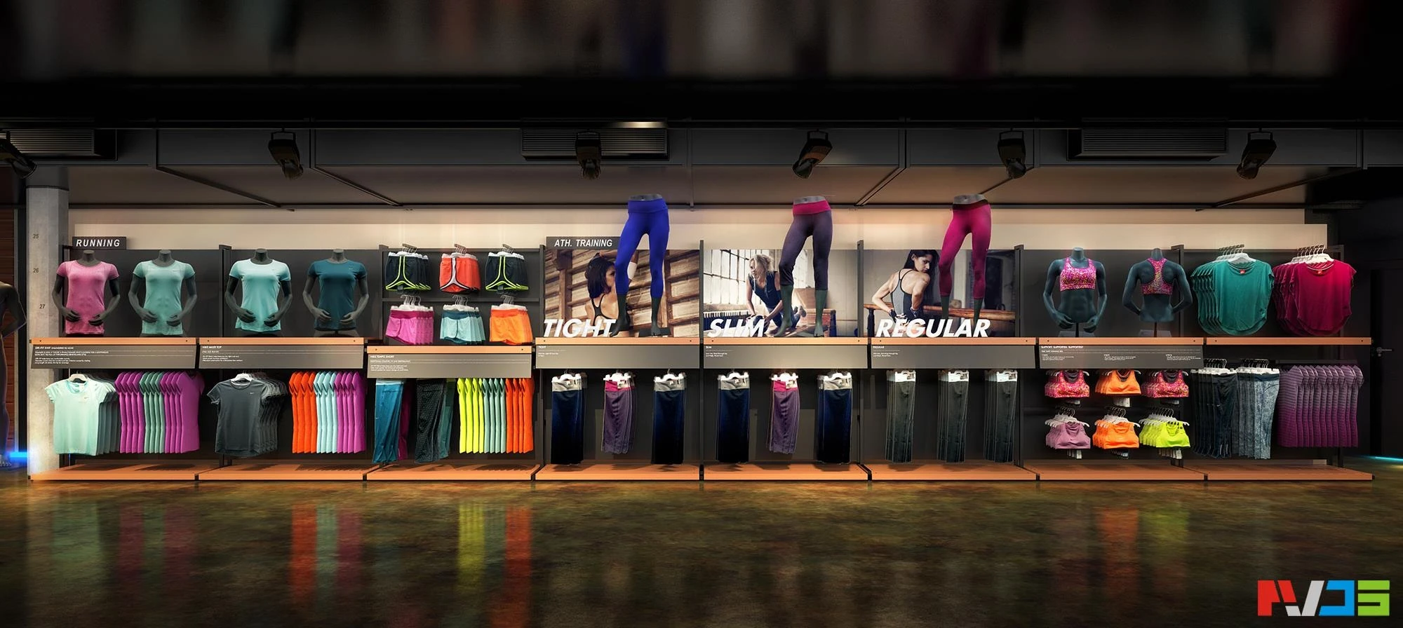 Wide presentation view of a complete merchandising wall