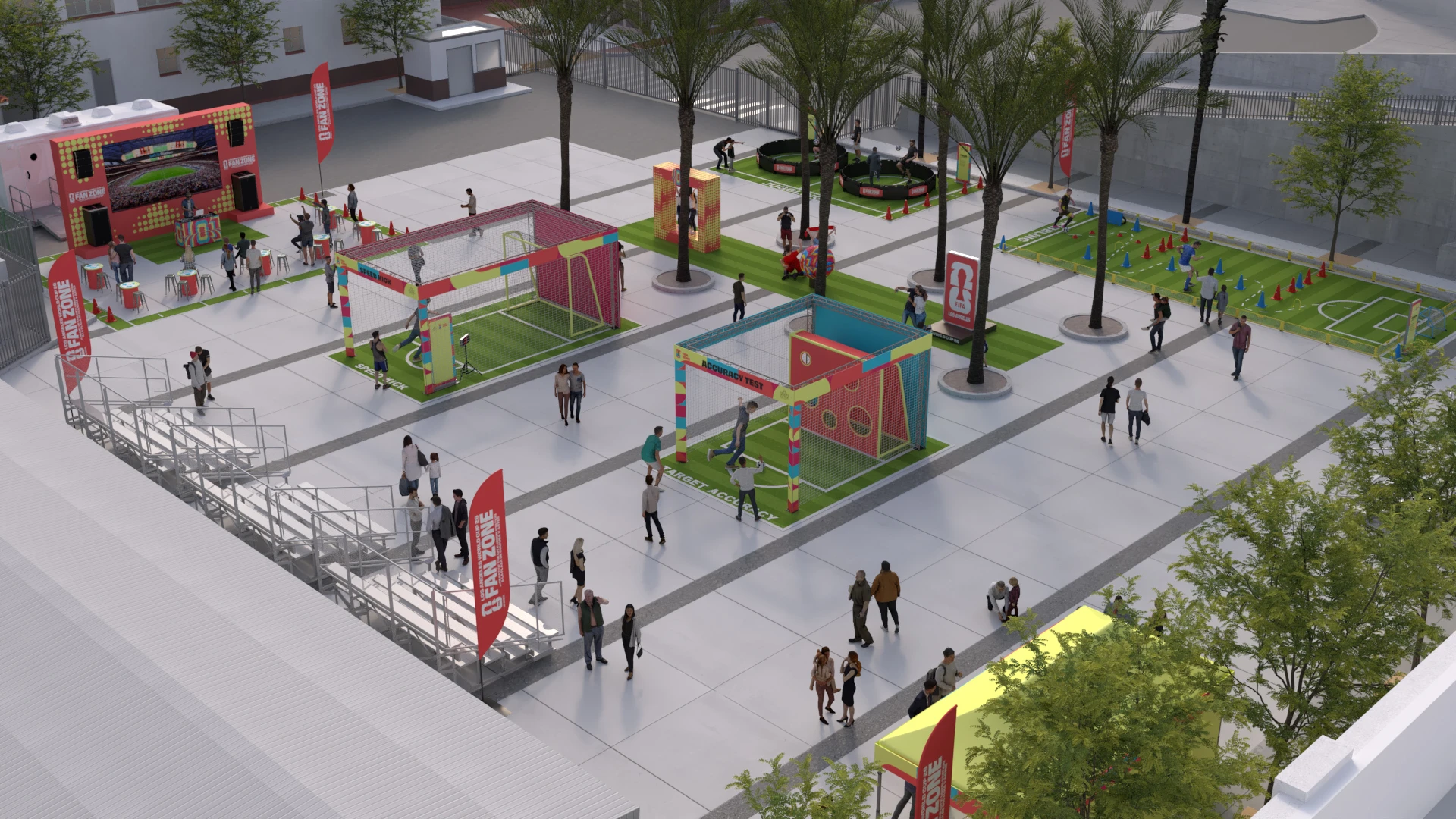 Elevated CGI showing the outdoor activity layout