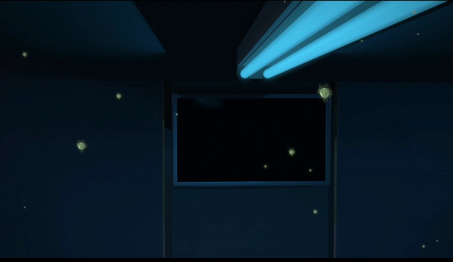 Supplied frame showing UV-C fixtures in a dark environment